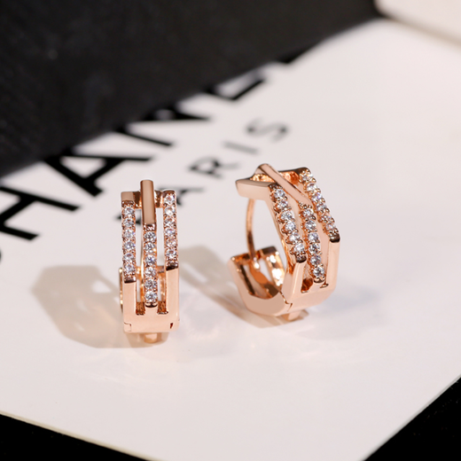 Idel earrings 2025 new trendy high-end temperament earrings female Internet celebrity earrings atmospheric earrings birthday gift three rows of diamonds pentagon E0011
