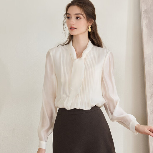 ROEYSHOUSE LOOK Stylish Led-Linged Wrinkled Shirt Autumn New Intellectual Professional Shirt Apricot Top 11166 Apricot S