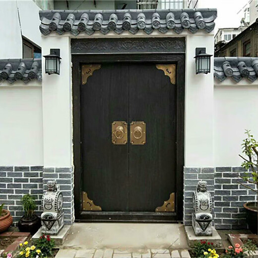 Customized antique wooden door courtyard Chinese-style door solid wood rural villa door two-door double-open old-fashioned door entry style seven