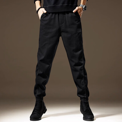 JEANSWEST work pants men's 2025 spring and autumn new loose cotton casual pants for boys sports Harren trendy long pants summer 2506 black regular 2XL suitable for 170-190Jin [Jin equals 0.5 kg]