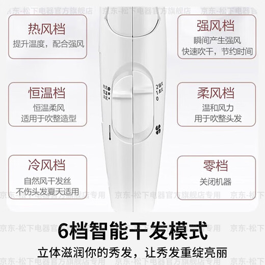 Panasonic National Subsidy Hair Dryer High Speed High Power Constant Temperature Quick Drying Household Negative Ion Multi-effect Hair Care Portable Hair Dryer Student Dormitory Girlfriend Birthday Gift Snow Top White Quick Drying Nozzle Gift Box WNE6A