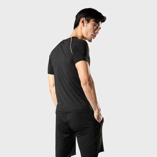 LATIT Jingdong's own brand sports suit men's summer fitness running tights shorts compression trousers basketball uniform T-shirt NZ9001-black stitching-short-sleeved four-piece set-XL