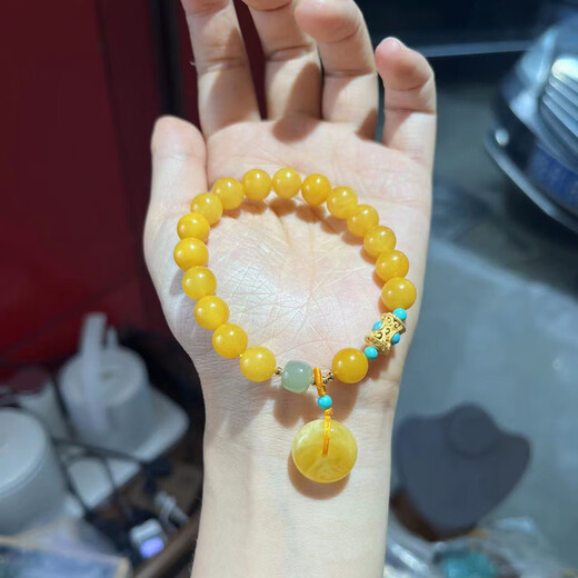 Longyin beeswax bracelet amber bracelet for women and men safety buckle turquoise with Hetian jade bucket beads birthday gift CS 8MM beeswax bracelet safety buckle