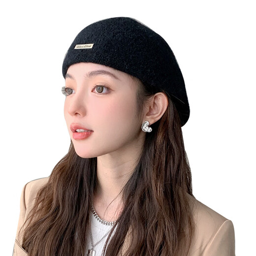 Yufan Hat Women's Autumn and Winter Retro British Style Progressive Hat Versatile Two-Wear Painter's Hat Women's Fashionable Face-Revealing Little Beret Black