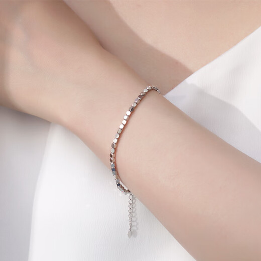 Yuan Shengfu's new PT950 shiny small sugar cube platinum bracelet, fashionable women's platinum bracelet, women's model, 6.94 grams, length 15-17cm adjustable