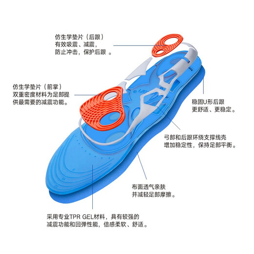 bocan鞋垫男硅胶双减震线壳稳固抗扭防护防臭柔软篮球鞋垫女 607-6629 S#35-41一双装（可裁剪）