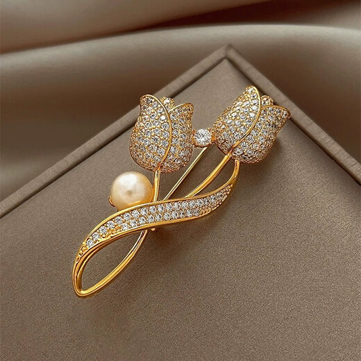 Idel's light luxury full-diamond tulip brooch for women new trendy high-end pin to fix clothes corsage accessories birthday gift for women Tulip brooch XZ0449