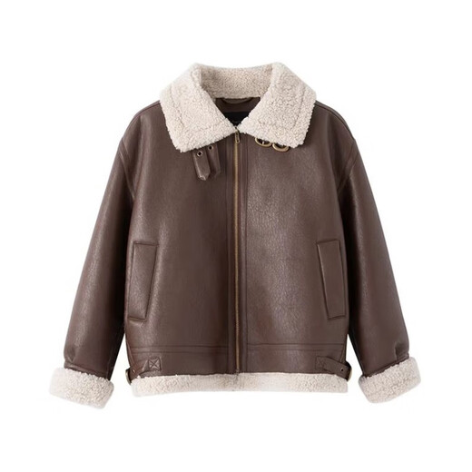 Hong Kong Style Chic Lamb Wolle Motorradanzug für Frauen im Winter 2021 Neue Pelzmantel Kurzjacke verdickte Jacke Brown XL