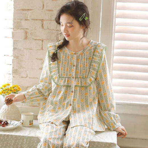 莫贝海日系三层纱布睡衣女春秋时尚甜美公主风长袖家居 a756缺货 XL  120-140斤