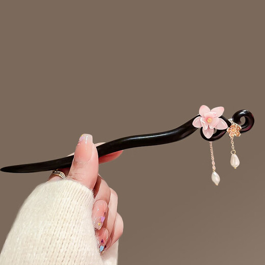 Su Shiliu hairpin for women, high-end, ancient style, fringed sandalwood hairpin, Hanfu hairpin, hairpin, birthday gift for girlfriend, pink peach hairpin