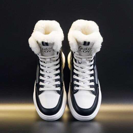 VBMGS cowhide snow boots for women 2025 new winter women's shoes high top winter shoes plus velvet short boots waterproof white versatile women's boots black (real leather) MM6626 39