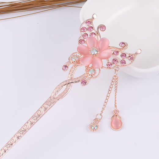 Yanxiang Children's Ancient Style Hairpin Classical Hairpin Palace Retro Hairpin Diamond Tassel Step Shaking Hairpin Hair Accessories Hanfu Pink Twin Flowers