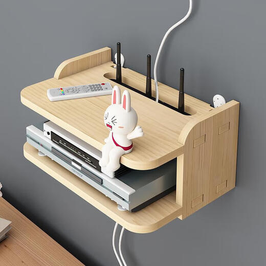 Youyun shelf solid wood punch-free router wireless wifi living room TV set-top box wall-mounted (pure solid wood) double-layer large 80 cm with accessories