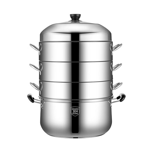 Steel rice 304 stainless steel non-porous steamer household non-odor steamer energy-saving original rice steamer multi-layer thickened basket (one pot, one lid, three steamers) 32CM thickened flagship model