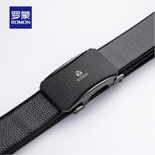 ROMON Men's Genuine Leather Belt New Business Casual Versatile Young and Middle-aged Automatic Snap Belt Black 120cm