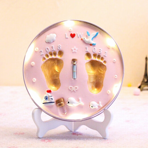 Yimi Baby hand and foot prints, birthday gift, full moon, newborn 100-day anniversary commemorative gift, baby hand and footprints, purple mud iron box style + upgrade gift bag