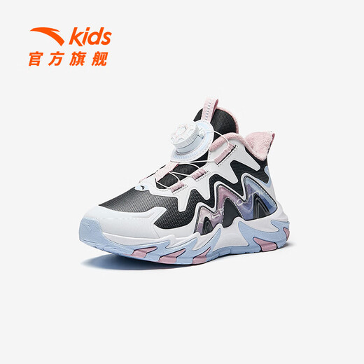 ANTA Children's Cotton Shoes Girls' Shoes 2025 Winter Plus Velvet Warm Knob Button Leather Top 4.0 Snow Cotton Boots Black/Anta White/Gray Purple-3 28