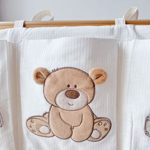
Huilide pure cotton crib storage bag hanging bag baby bed head diaper diapers diapers diapers storage bags on the bed side of the bed treasure bear (pure cotton embroidery)