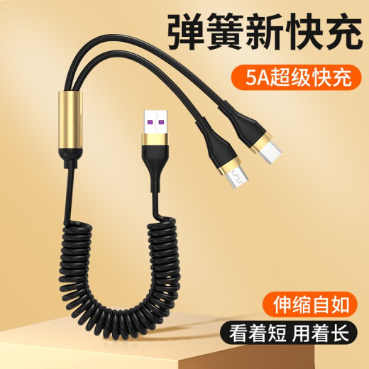 Tropic of Capricorn typec to lightning one-to-two spring telescopic car charging cable suitable for Tesla Mercedes-Benz Audi Apple two-in-one data cable [Apple + TypeC] spring cable - USB type 1.8 meters