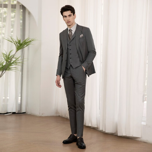 VICUTU Men's Jacket Wool Business Casual Suit Pants Jacket VBS23312087 Suit 170C or Pants 78B Brown Suit