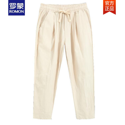 Romon Sommer dünner chinesischer Stil große Baumwoll- und Leinengeschnittene Hosen Männer lose Leinen Casual Hosen Harem Hosen 9-Punkte-Hosen Herrenhosen hellgrau 3xl