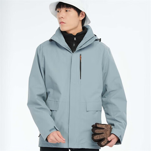 
BRELRMON Korean version of windproof clothing for women and men, outdoor coldproof three-in-one warm and removable ski mountaineering jacket jacket HS12805 blue gray-men S
