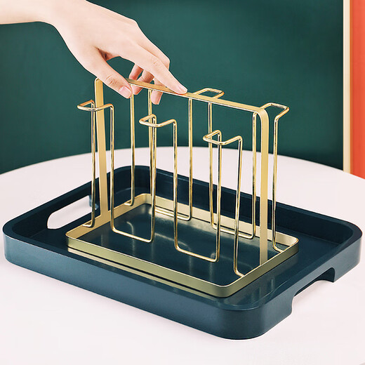 OUFANMEI household cup holder, water cup rack, glass cup upside-down drain rack, storage rack, creative storage rack, storage tray, green iron tray (small size)