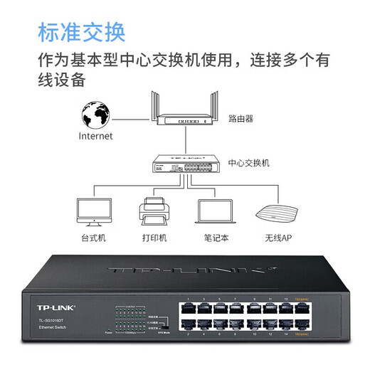TP-LINK 16-port full Gigabit switch Non-network T series Enterprise-level Monitoring network cable splitter Splitter Gigabit switch TL-SG1016DT