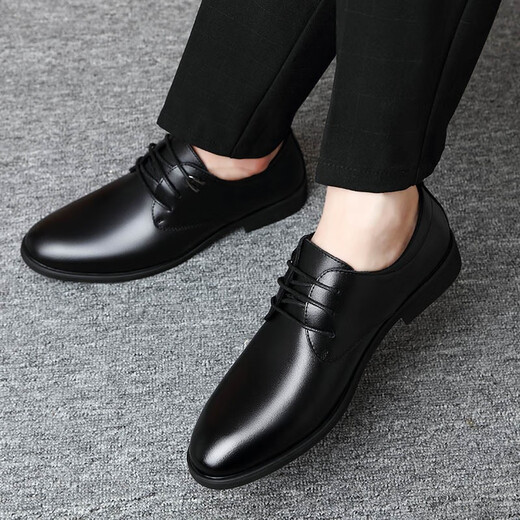 Nordic figure (BEIOUTU) leather shoes men's formal shoes fashion trend lace wedding low-top cowhide business casual shoes 511 black 42