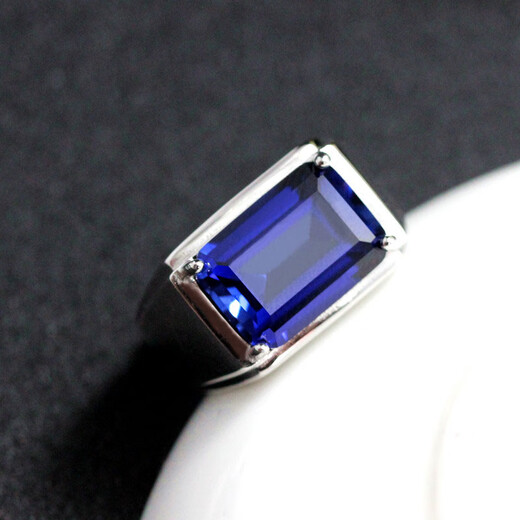 Anmi Love Men's Ring Real Silver Inlaid with Tanzanite Synthetic Blue Gemstone Men's Rectangular Colored Treasure Domineering Live Mouth Adjustable Ring
