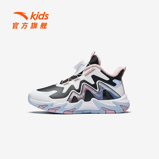 ANTA Children's Cotton Shoes Girls' Shoes 2025 Winter Plus Velvet Warm Knob Button Leather Top 4.0 Snow Cotton Boots Black/Anta White/Gray Purple-3 28