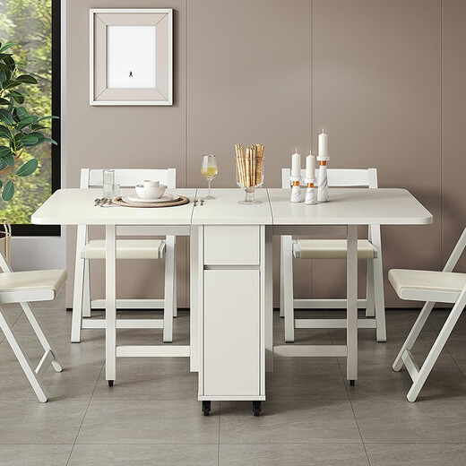 Zhiguang Solid Wood Folding Dining Table Small Household Dining Table and Chair Set Simple Modern 6-Person Movable Folding Table Warm White GF686-C Single Table 1.4m