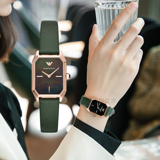 安普里奥·阿玛尼（Emporio Armani）手表女士小方表石英女表时尚镶钻腕表情人节生日礼物送女友 复古小绿表AR11149