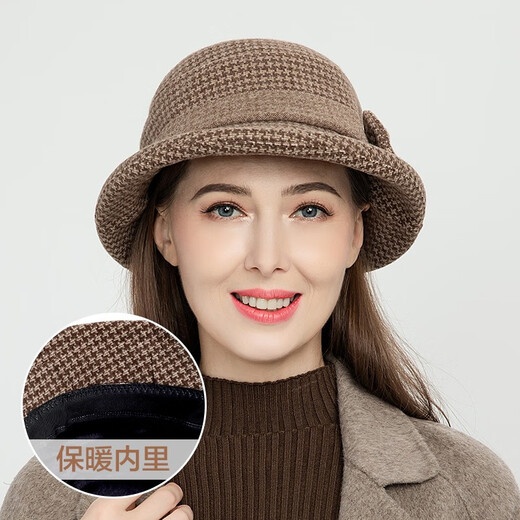 SOMUBAY中老年人妈妈帽子女士秋冬气质毛呢盆帽加厚保暖防寒老太太渔夫帽 酒红