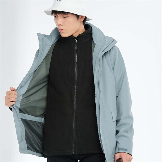 
BRELRMON Korean version of windproof clothing for women and men, outdoor coldproof three-in-one warm and removable ski mountaineering jacket jacket HS12805 blue gray-men S