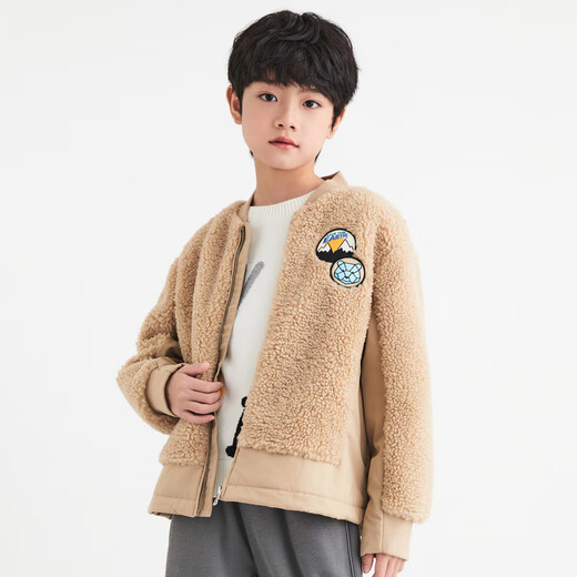 Annil (Annil) children's jacket for boys' jacket for winter medium and large children's teddy fleece baseball uniform thick top Oat card 130cm