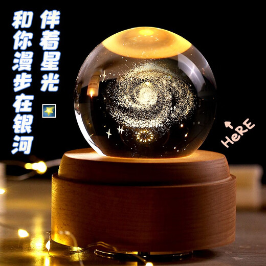 山迪水晶球音乐八音盒生日礼物送女朋友定制女孩毕业礼物治愈小夜灯 海豚-八音盒款（充电+可旋转）