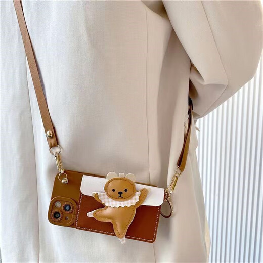 Lieehaen Xiaomi mobile phone case briquettes doll coin purse protective cover trendy men and women strap crossbody Internet celebrity couple style all-inclusive anti-fall plush doll brown - jumping bear card holder - crossbody rope exclusive for Xiaomi 11