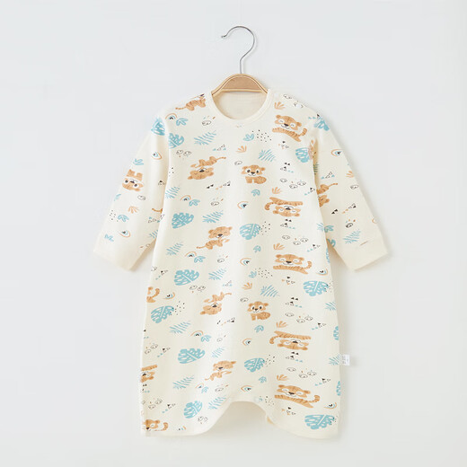 Cool rice baby nightgown anti-kick spring and autumn boys and girls pajamas jumpsuit pure cotton long-sleeved autumn baby nightgown home clothes milk tea bear 73cm