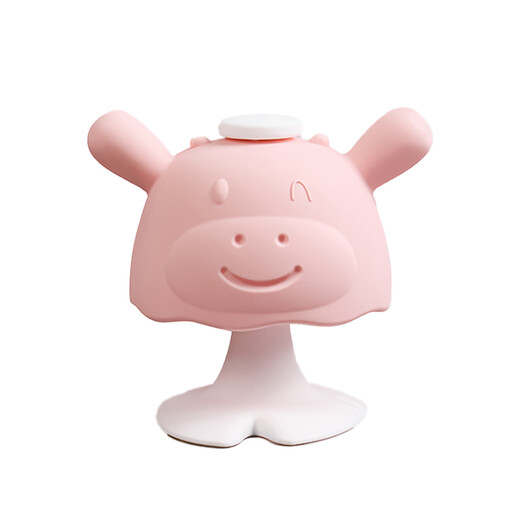Ziza Baby Mushroom Teether Cute Cow Teething Baby Anti-Eating Hand Artifact Bite Glue Stick Children's Soothing Toy Full Silicone for 6 Months and More Can Be Boiled Cute Cow (Green)