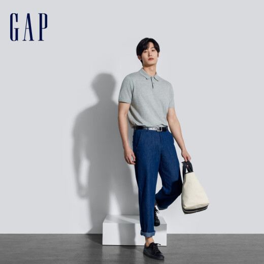 Gap men's spring loose polo collar short-sleeved skin-friendly sweater solid color sweater 890973 gray L 175/96A Asian size