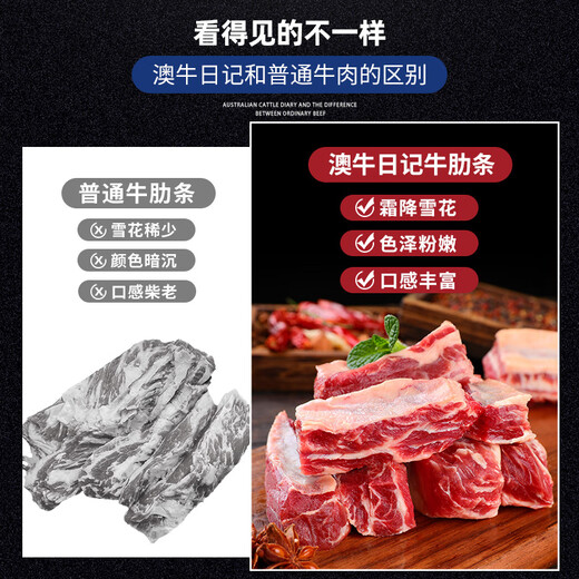 Australian Beef Diary Grain-fed Beef Ribs Net Weight 2Jin Jin is equal to 0.5kg Original cut beef fresh bone meat frozen stewed roast belly hot pot barbecue ingredients