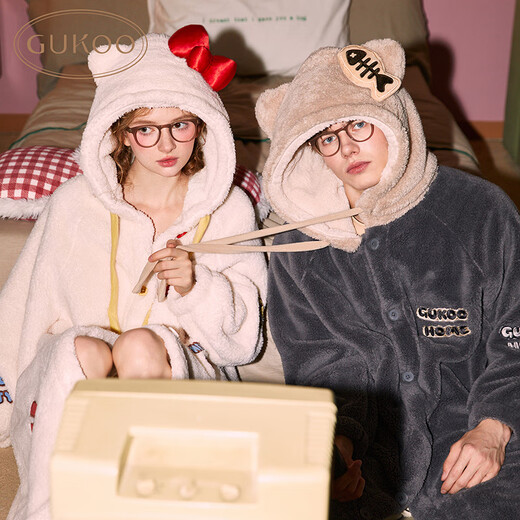 Gukoo Couple Pajamas Hellokitty Co-branded New Comfortable, Cute and Warm Ladies Home Clothes Pajamas Men D Hellokitty Couple Pajamas S Women