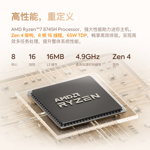 铭凡UM870Slim/690Slim锐龙R7-8745H/R9-6900HX迷你主机电脑八核mini主机高性能游戏办公台式小主机 UM870Slim（R7-8745H) 16GDDR5+1TB（限时