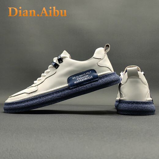 Dian.aibu Light Luxury Men's Shoes 2025 Summer NUEVA TOP CAPA COWHIDE Casual Men's Zapatos Anti-Odor Fashion Fashion Sports Men White and Blue [Brand Men's Shoes] Limited Edition 43 (Tamaño del zapato de cuero) Especial