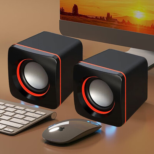 High-looking wired audio laptop desktop computer mini small speaker small square portable USB small audio cable length 65cm black