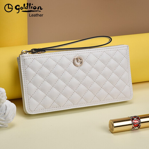
Goldlion wallet women's 2025 new long leather mobile phone bag fashionable diamond handbag women's zipper large capacity clutch white [official authorization - one fake one and ten fines]