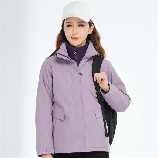 Simboo jacket for men, windproof and warm three-in-one mid-length jacket for mountaineering breathable wear-resistant ski jacket 12805 purple-women S