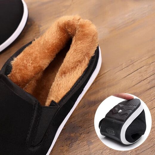 Old Beijing cloth shoes men's winter velvet thickened warm cotton shoes men's slip-on soft-soled work shoes anti-slip shoes for the elderly black-soled cotton shoes 40