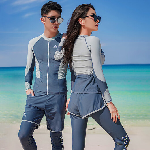 BOSOOT wetsuit, women's couple swimsuit suit, long-sleeved sunscreen jellyfish suit, slim men's surf suit, snorkeling trousers, 21 gray blue + light gray men's XL